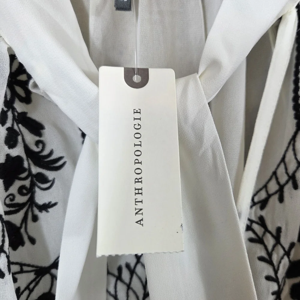 NWT Anthropologie Long Sleeve Embroidered Bow Blouse Top Shirt